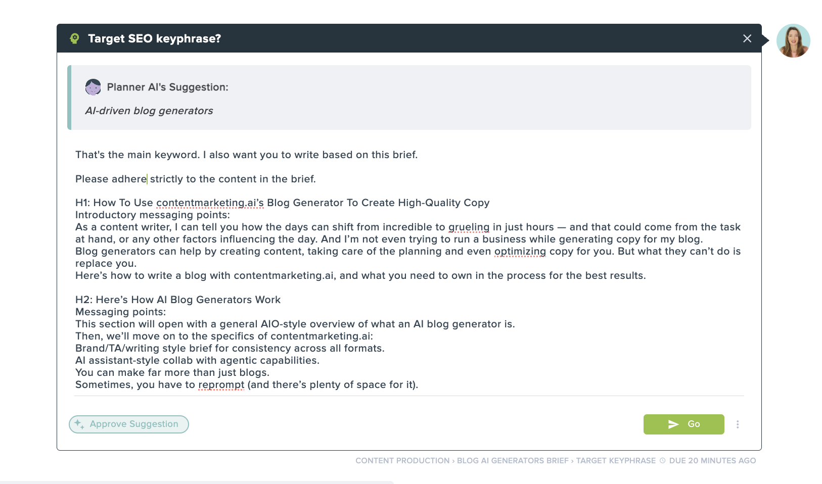 Reprompting the AI assistants on contentarketing.ai.